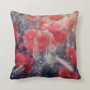 Coussin moderne de champ rouge romantique de pavot