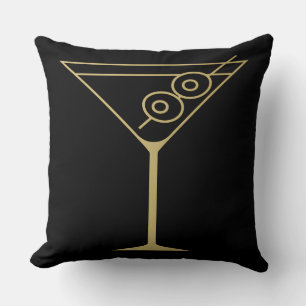 Coussin Moderne de milieu de siècle Or 2 Martini aux olive