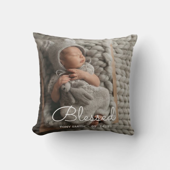 Coussin MODERNE de souvenir de photo de naissance (Recto)