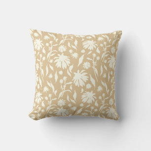 Coussin Moderne Elégant Abstrait Beige Blanc Cone Fleurs