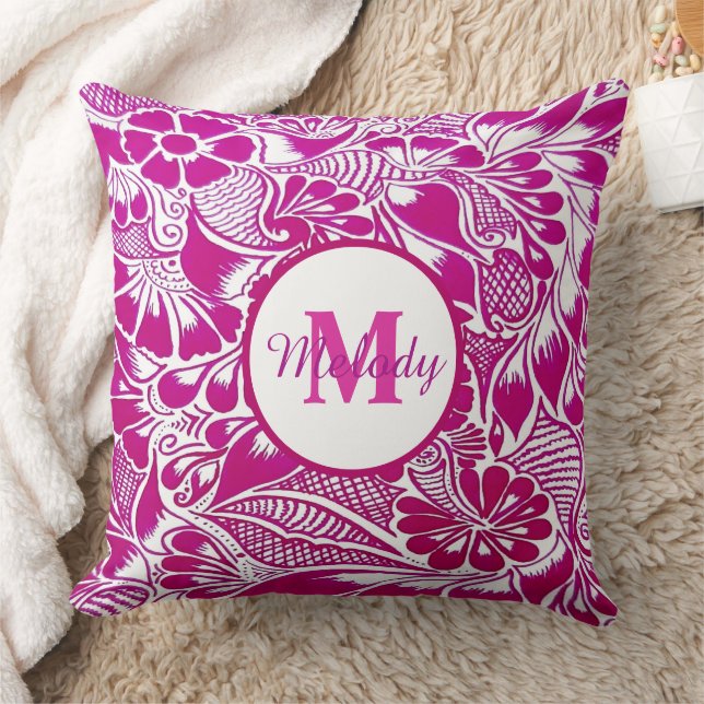 Coussin moderne élégant rose botanique floral mehndi henné (Couverture)