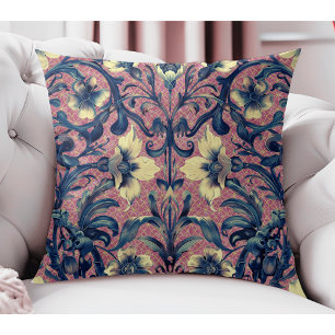 Coussin Moderne Élégant Rose Et Bleu Floral Baroque