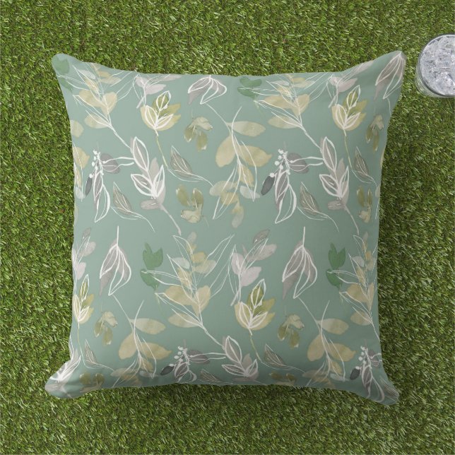 Coussin Moderne Elégant Sage Green Silver Feuille Foliing (Herbe)