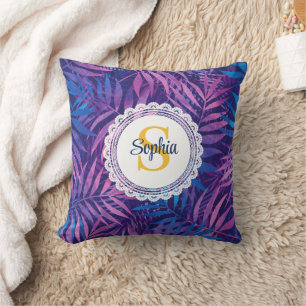 Coussin Moderne feuilles de palmier tropicales violettes e