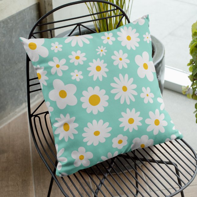 Coussin Moderne Flat Graphic Daisy Robin's Egg Blue (Créateur téléchargé)