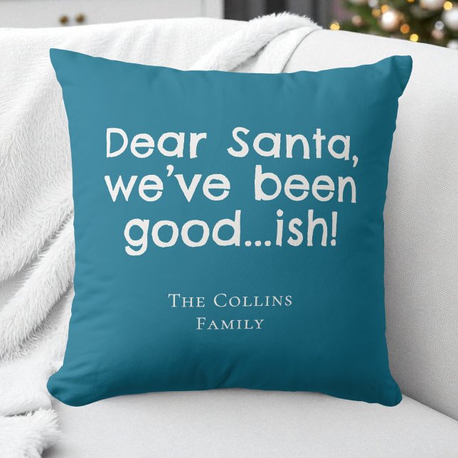 Coussin Moderne Fun Père Noël Turquoise Humour personnalis (Modern Fun Santa Teal Personalized Humor Christmas Throw Pillow)