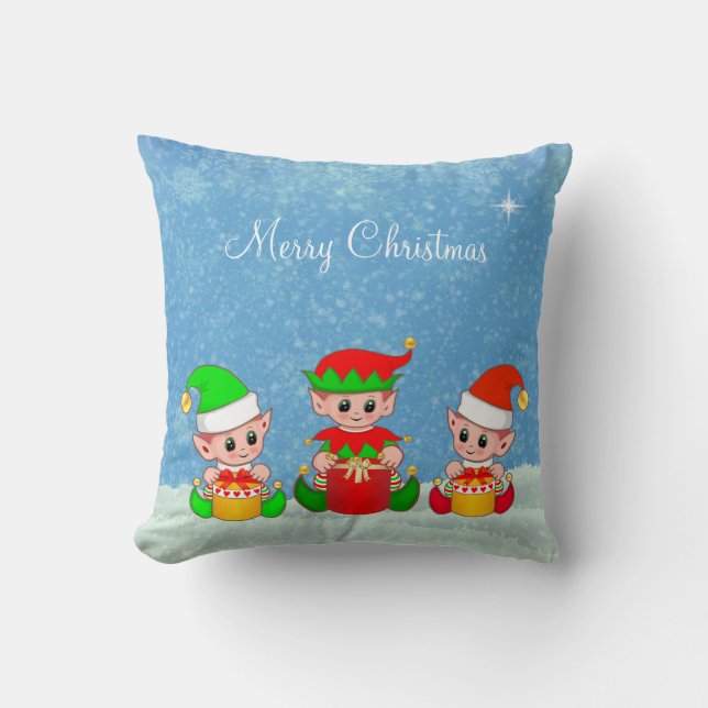 Coussin Moderne Funny mignonne Noël Elf Buddies (Recto)