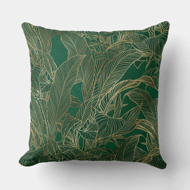 Coussin Moderne Green Gold Foliage Plante Design botanique (Recto)
