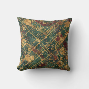 Coussin Moderne, Luxe Abstrait Or Vert Bourgogne