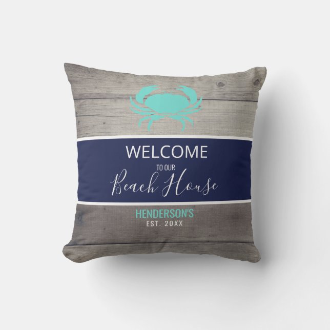 Coussin Moderne Maison de plage Nautique Turquoise Bleu Pe (Recto)