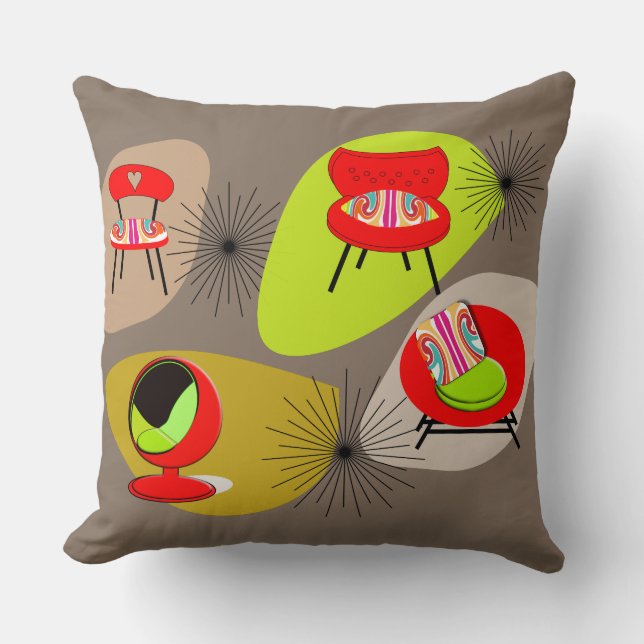 Coussin Moderne Mi-Siècle Rétro chaises Psten (Recto)