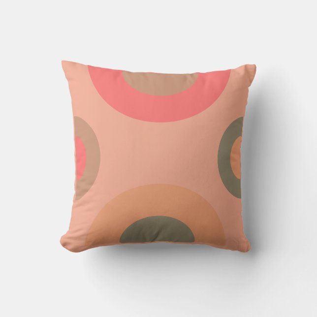 Coussin Moderne Milieu de Siècle pêche et olive  (Recto)