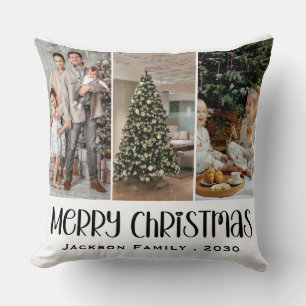 Coussin Moderne Minimaliste 4 Photo Collage Nom de Famille