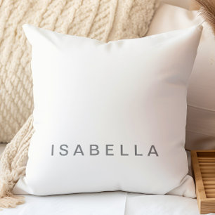 Coussin Moderne Minimaliste Nom Personnalisé Blanc, Gris