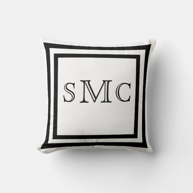 Coussin Moderne MONOGRAM noir blanc élégant script (Recto)