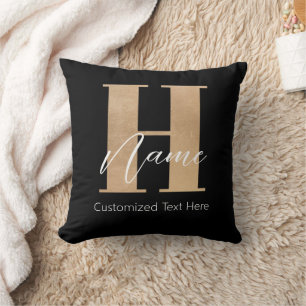 Coussin Moderne Monogramme Initiale H & Nom Personnalisé