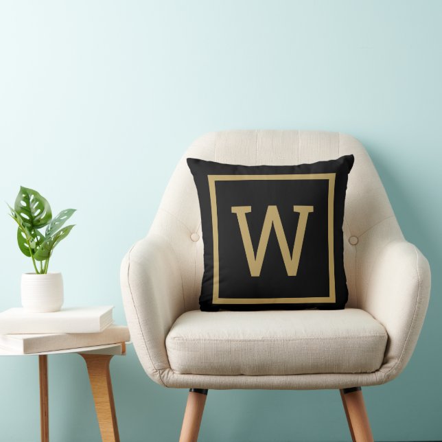 Coussin Moderne Monogramme Or Et Noir (Chaise)