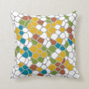 Coussin Moderne, moutarde jaune, turquoise, vert, blanc