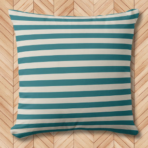 Coussin Moderne rayé horizontal sarcelle et flocage