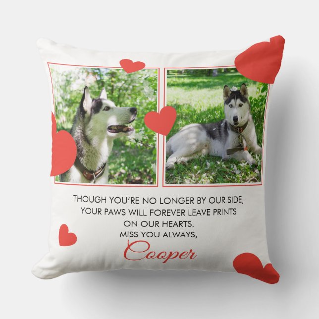 Coussin Moderne Red Hearts Pet Memorial Deux photos (Recto)