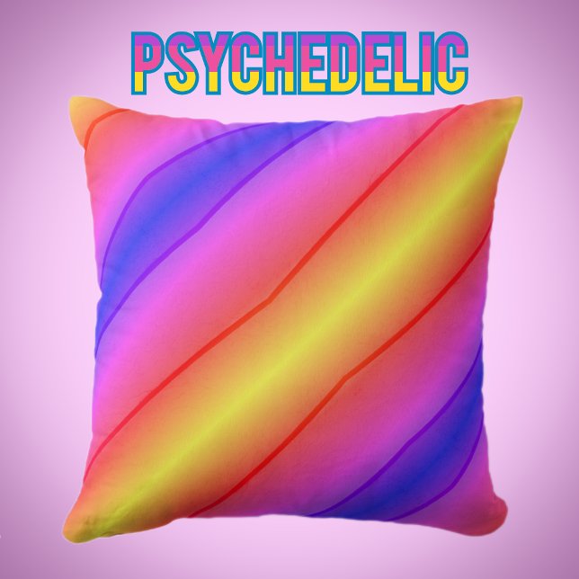 Coussin Moderne Retro Psychédélique rayures Multi Couleur (Créateur téléchargé)