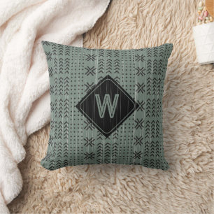Coussin Moderne Sage Vert Tissu de boue Monogramme africai