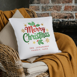 Coussin Moderne Simple Joyeux Noël Typographie Famille
