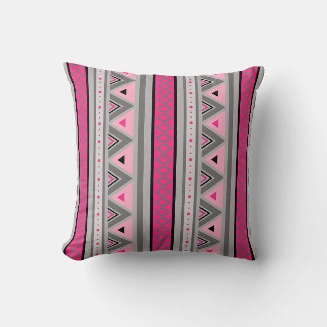 Coussin Moderne Southwestern Géométrique, rose et gris Tho (Recto)