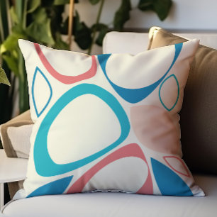 Coussin Moderne Stylish Blue Peach Turquoise Abstrait Moti