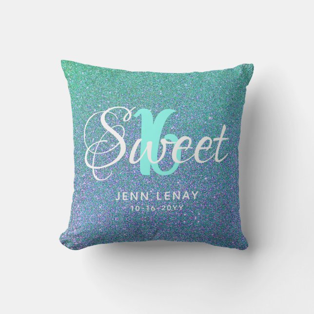 Coussin Moderne Sweet 16 Parties scintillant Aqua Turquois (Recto)