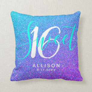 Coussin Moderne Sweet 16 Turquoise Parties scintillant vio