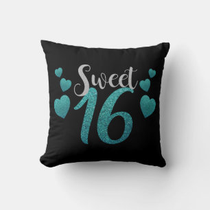 Coussin Moderne Sweet 16e Anniversaire de fête Black Grun