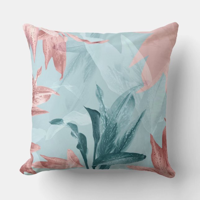 Coussin Moderne tendance Exotic Blue Rose Feuilles tropica (Recto)