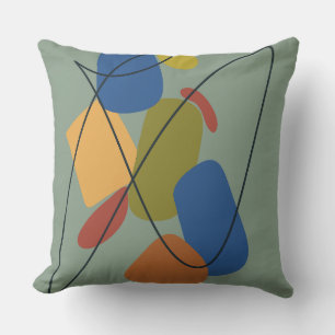 Coussin Moderne Vert Bleu Orange Abstrait