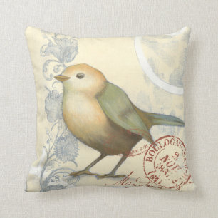 Coussin Moineau jaune et vert sur l'arrière - plan vintage