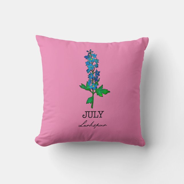 Coussin Mois de naissance Juillet Fleur de Larkspur (Recto)