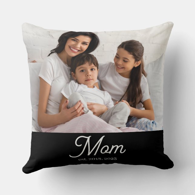 Coussin Mom Established Black White Script Photo (Verso)