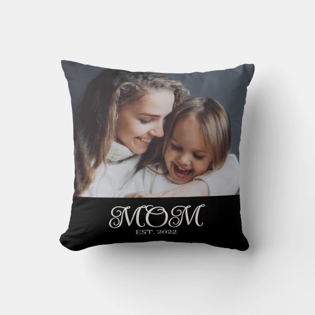 Coussin Mom Established White Modern Script Photo (Recto)