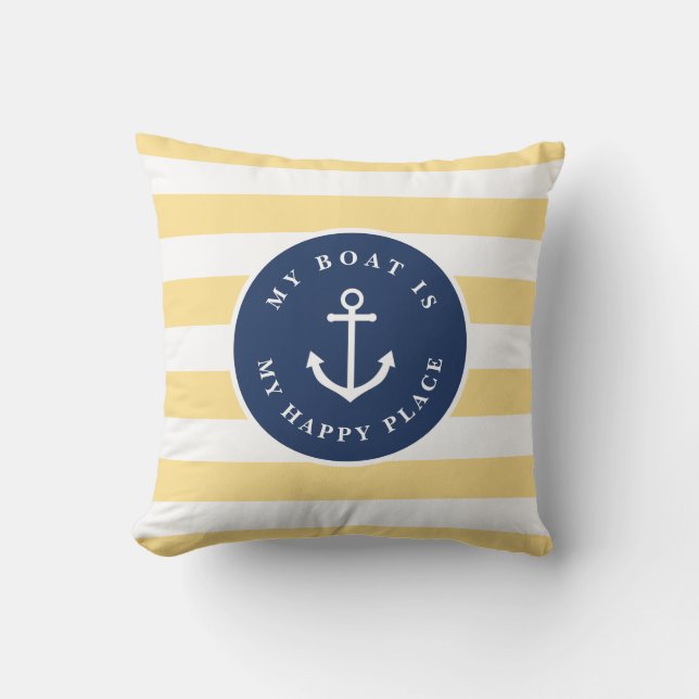 Coussin Mon bateau est mon endroit heureux, mon nom de bat (Recto)