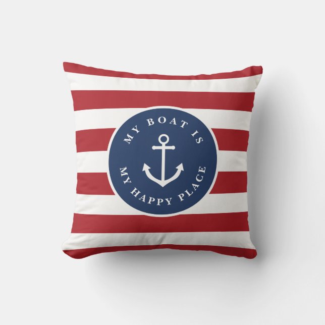 Coussin Mon bateau est mon lieu de bonheur, nom du bateau  (Recto)