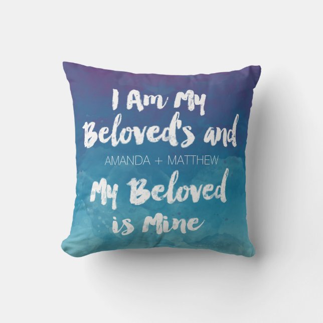 Coussin Mon Bien-Aimé Est Mon Aquarelle Bleue Personnalisé (Recto)