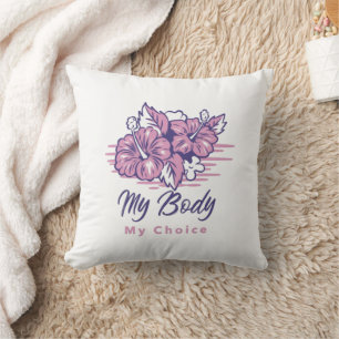 Coussin Mon corps Mon choix Violet Floral Illustration