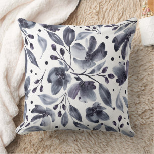 Coussin Mona Gray et blanc floral réversible aquarelle