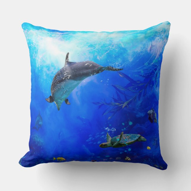 Coussin Monde des dauphins "VENT SUR L'EAU" (Recto)