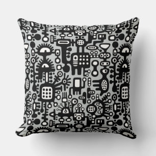 Coussin Monde mécanoïde - Noir et blanc avec gris c6cbcc