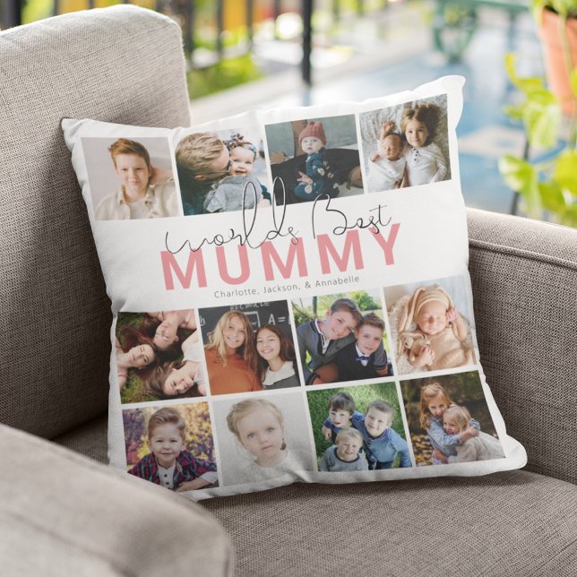 Coussin Monde meilleur maman | Collage de photos (Créateur téléchargé)