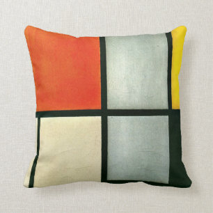 Coussin Mondrian - Tableau 3 avec Orange-Rouge, Jaune...