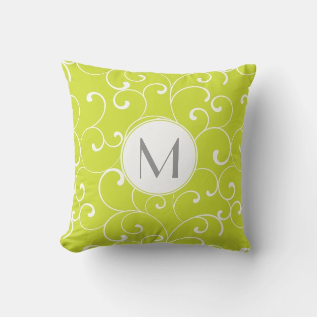 Coussin Mongramme vert de chaux de boucles Whimsical moder (Recto)