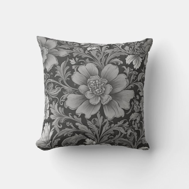 Coussin Monochrome Vintage Floral Pattern  (Recto)