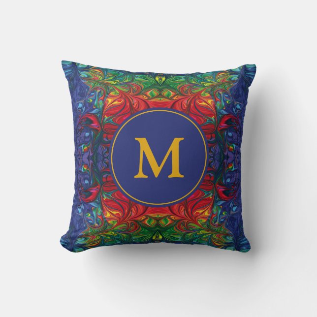 Coussin MONOGRAM Abstrait Rouge Bleu Vert (Recto)